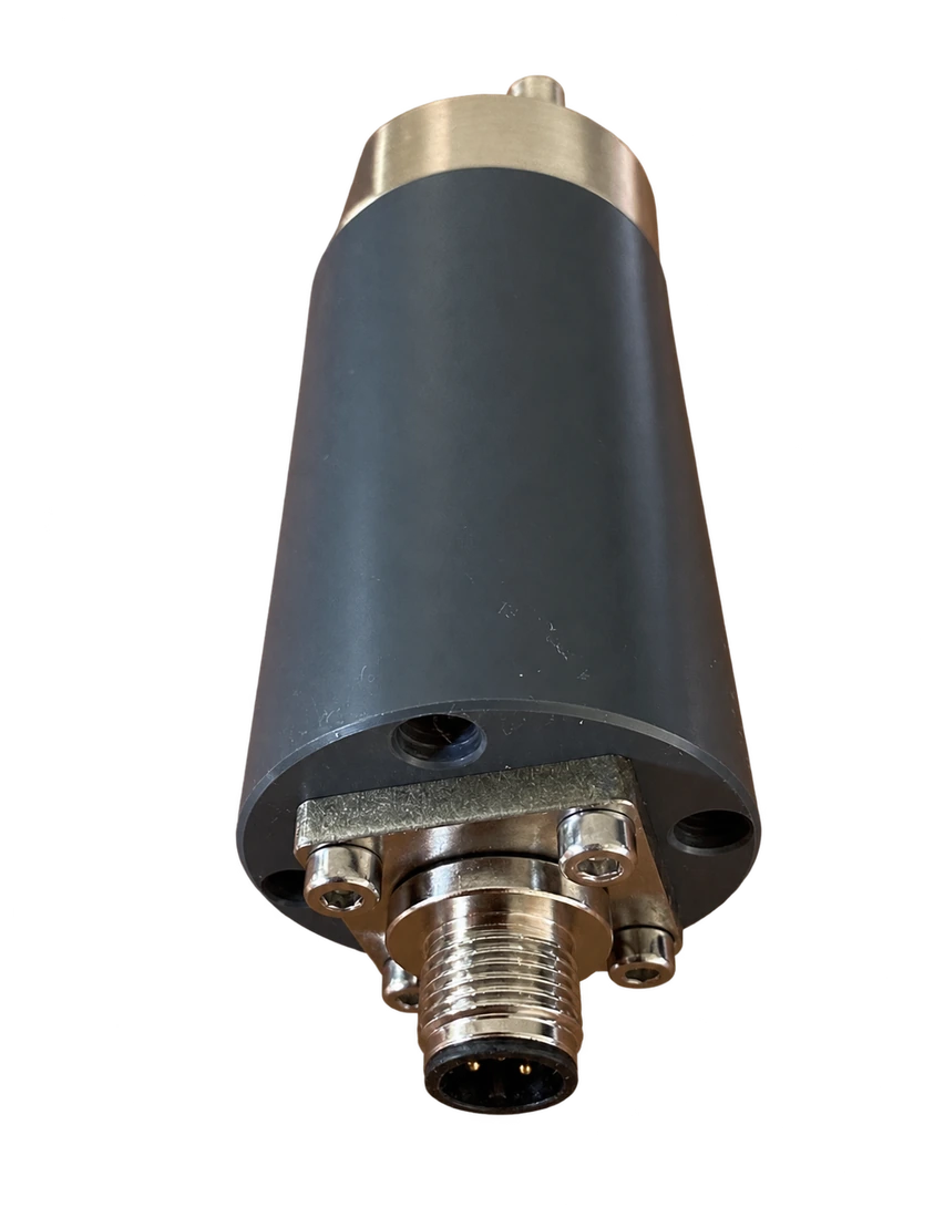 The five-pin M12 male electrical connector on the pressure sensor